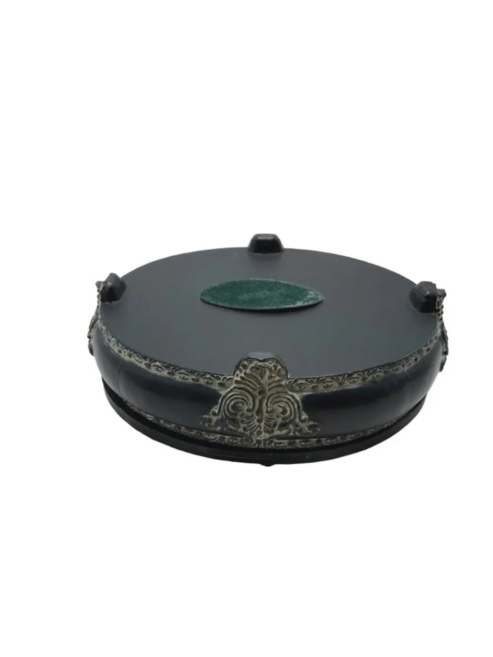 Vintage Black Oval Picture Frame Trinket Box Ornate Detailing, Velvet Interior